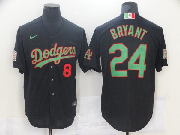 Men's Los Angeles Dodgers Front #8 Back #24 Kobe Bryant Black Green Mexico World Series Stitched Jersey